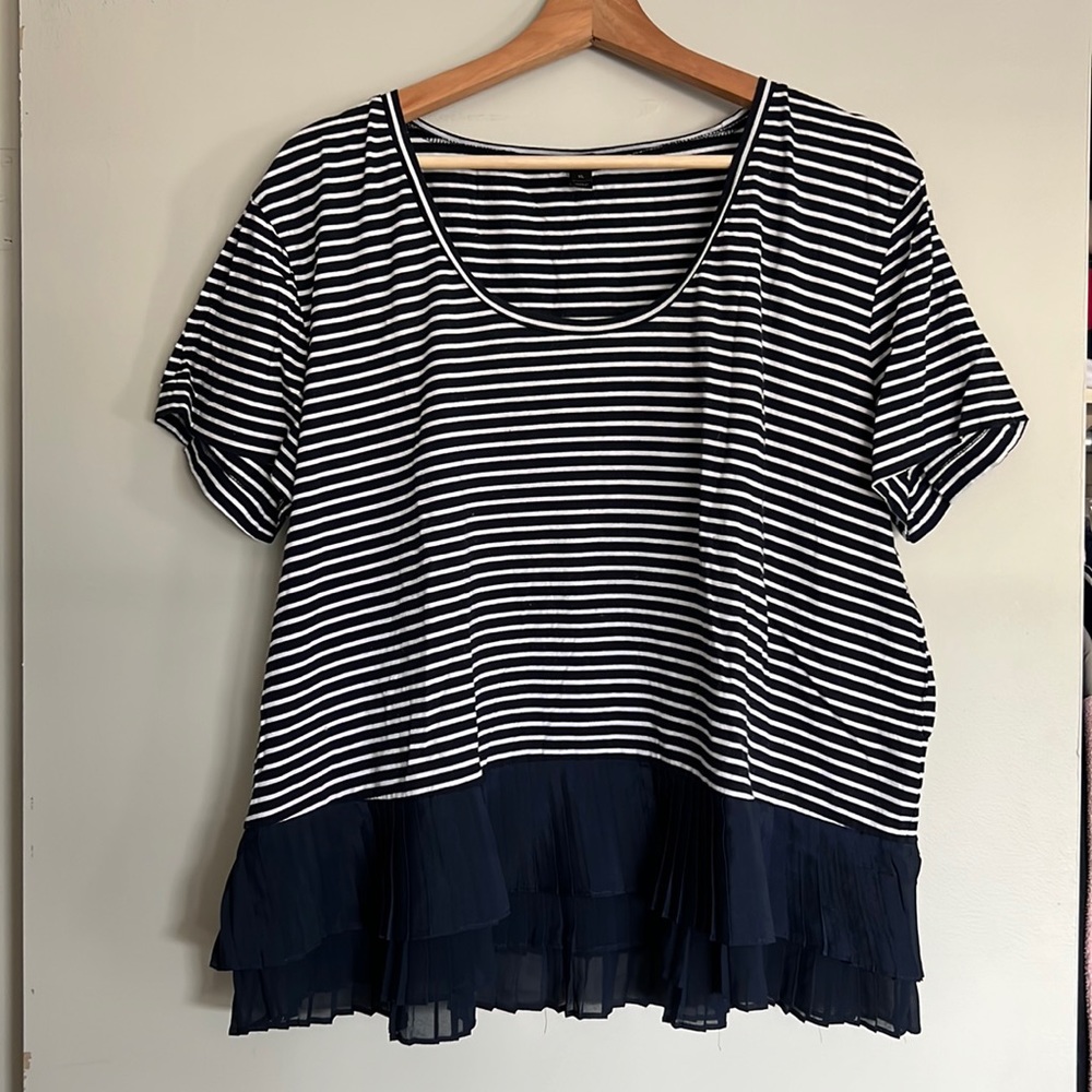 Oversized J Crew Striped Top with Ruffled Bottom